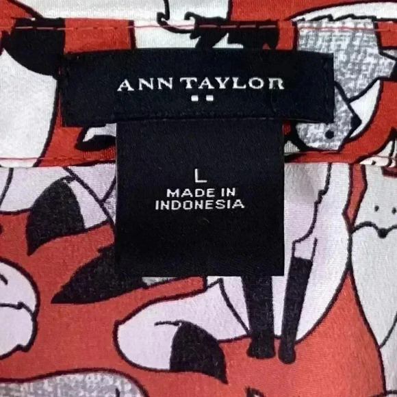 Ann Taylor Top Women L Multicolor Fox Print Half Button Tunic Roll Tab Sleeve - Picture 9 of 9